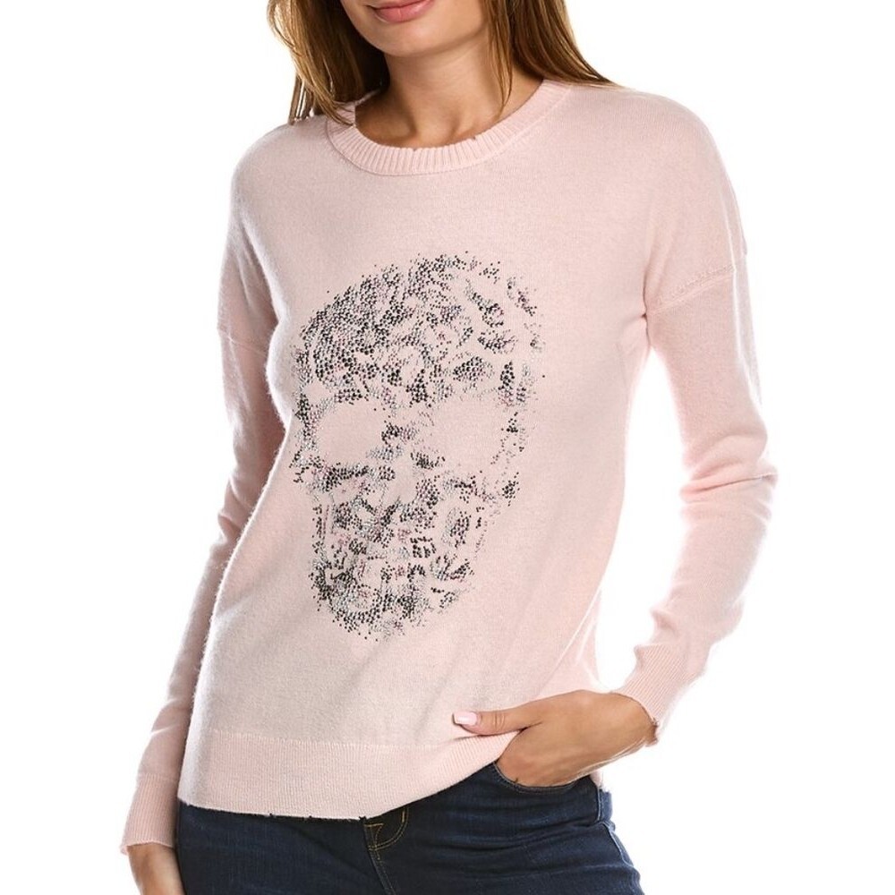 Zadig & Voltaire Pink Gaby Skull Strass Wool And Cashmere Blend Crewneck sz L
